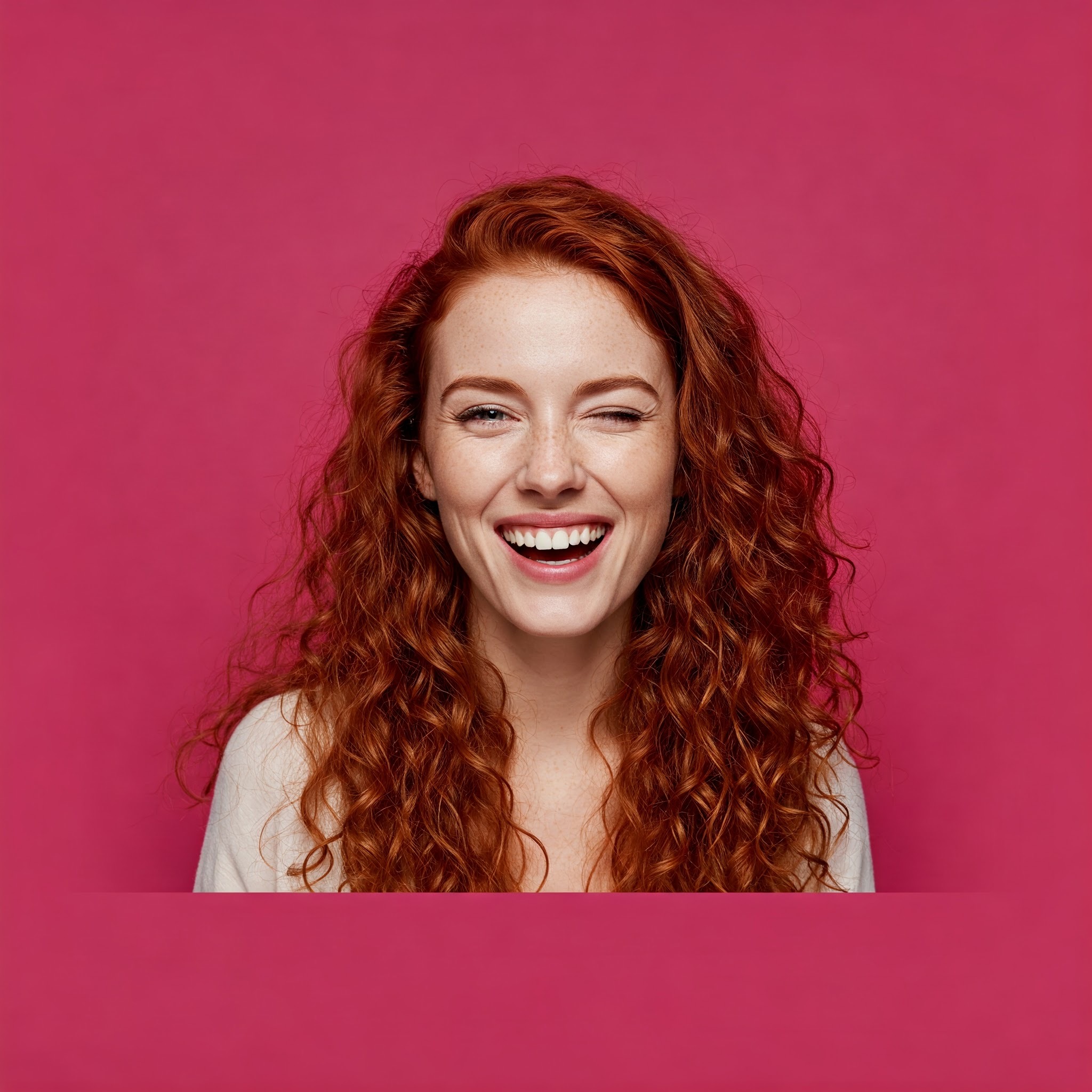 photo of Cheerful Redhead Woman Winking